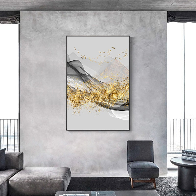 Arthia Designs - Abstract Flow Golden Splashes Canvas Art - Review