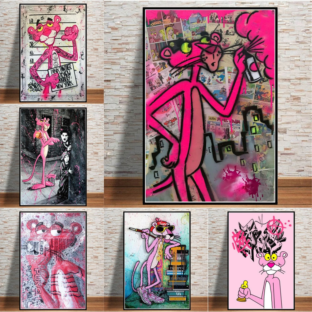 Pink Panther Pop Art Graffitti Printed on Canvas • CanvasPaintArt