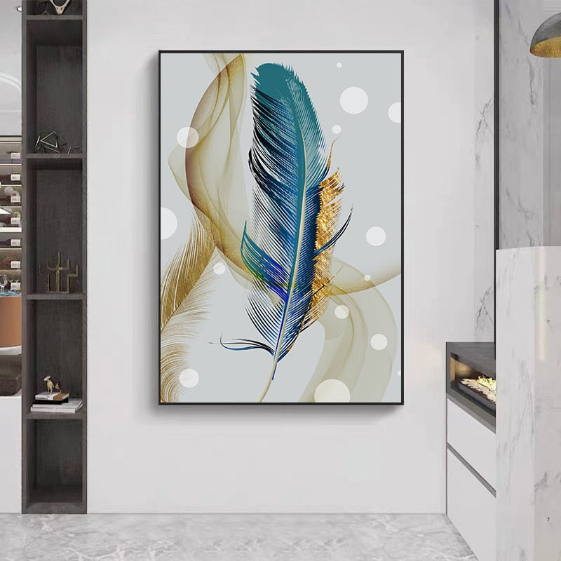 Arthia Designs - Golden Blue Foil Feather Canvas Art - Review