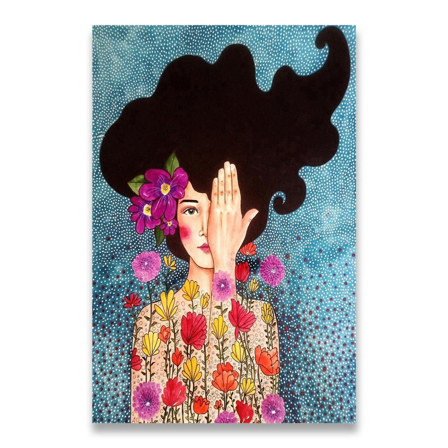 Arthia Designs - Vintage Abstract Girl Hair Flower Canvas Art - Review