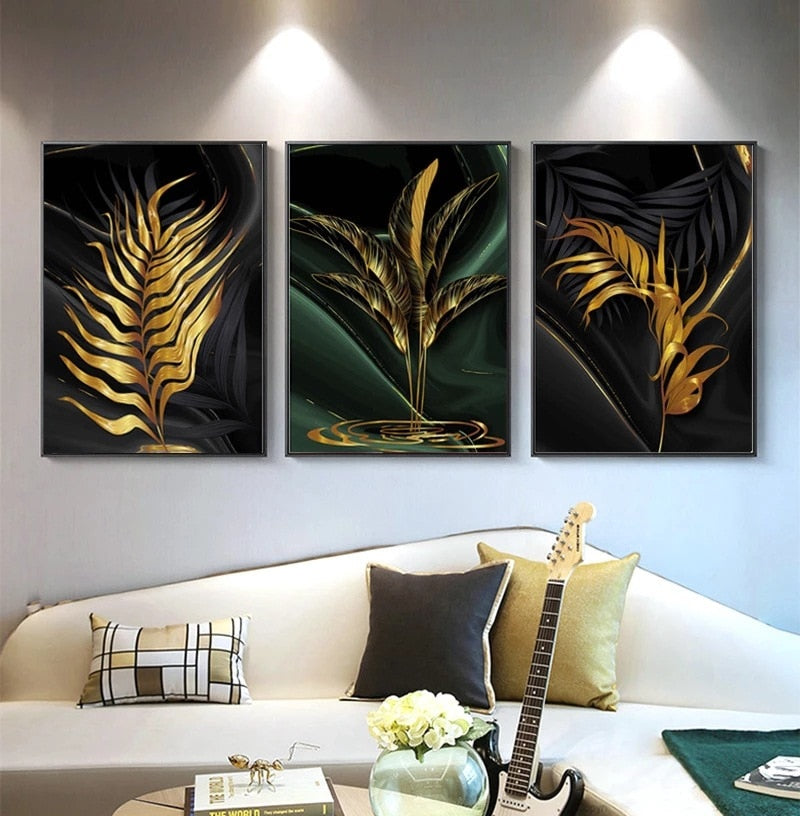 Arthia Designs - Golden Black Leaves Canvas Art - Review