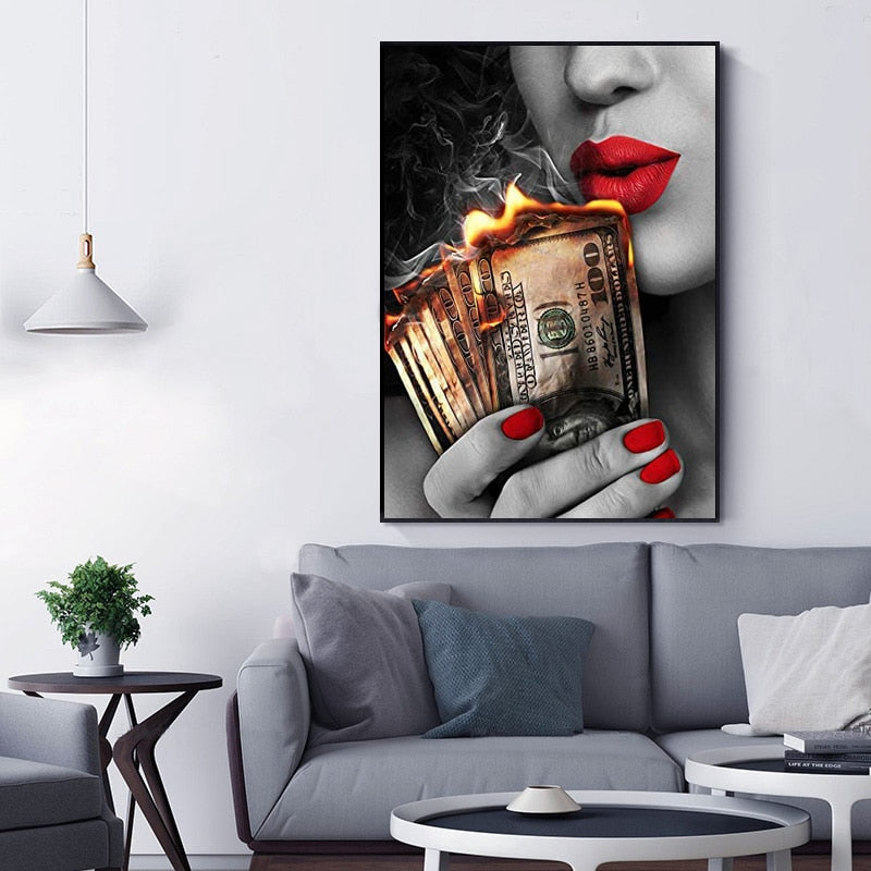 Arthia Designs - Sexy Woman Burning Money Canvas Art - Review