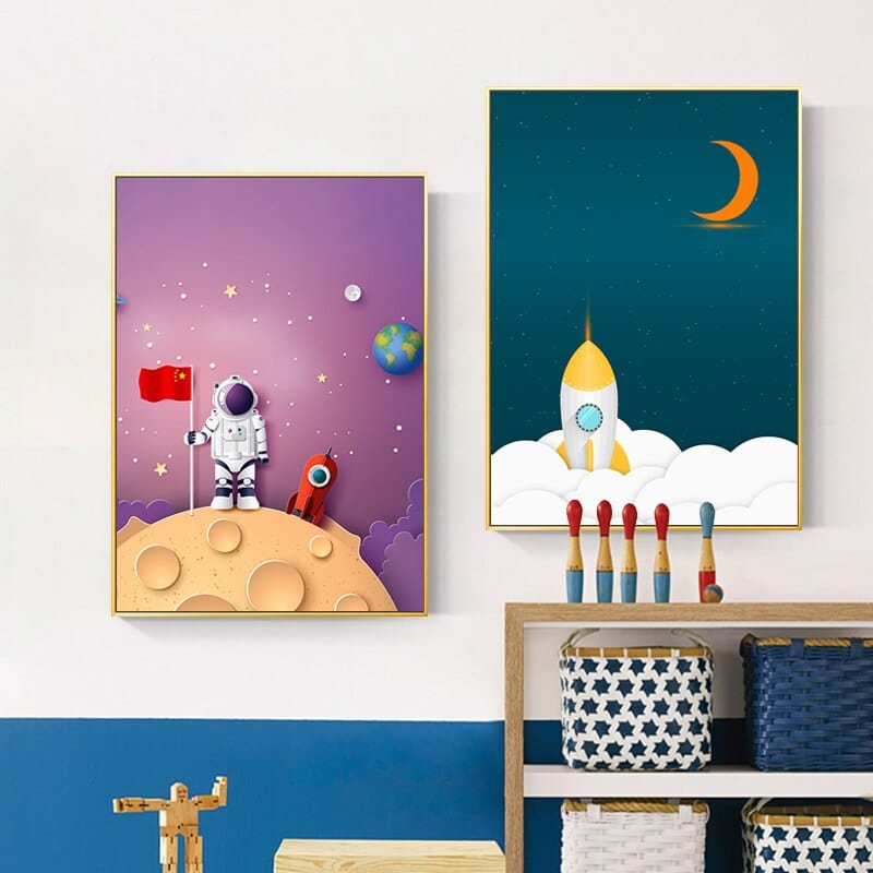 Arthia Designs - Cartoon Astronaut Space Rocket Canvas Art - Review