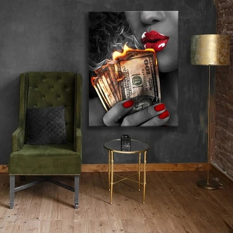 Arthia Designs - Sexy Woman Burning Money Canvas Art - Review