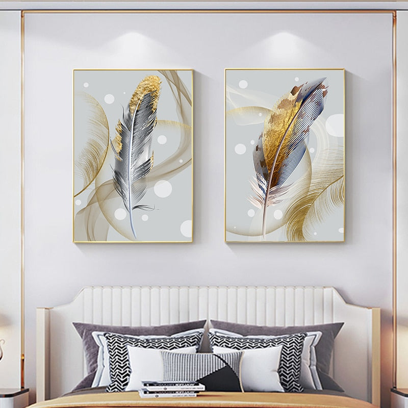 Arthia Designs - Golden Blue Foil Feather Canvas Art - Review