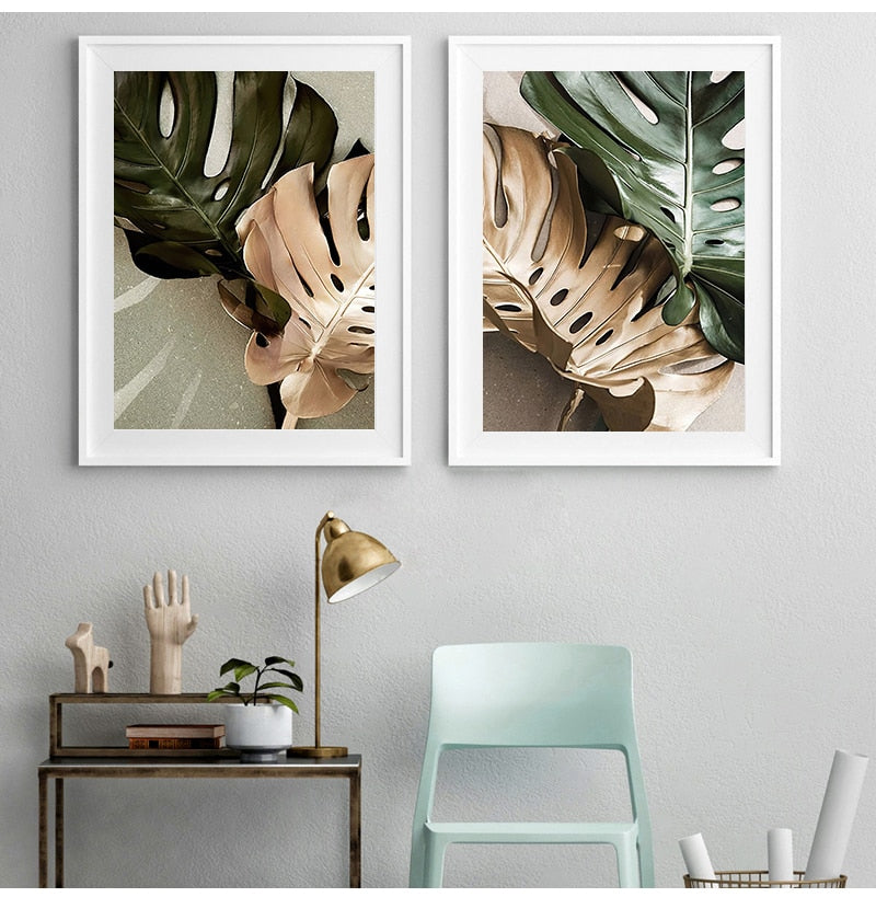 Arthia Designs - Golden Green Monstera Leaves Canvas Art - Review