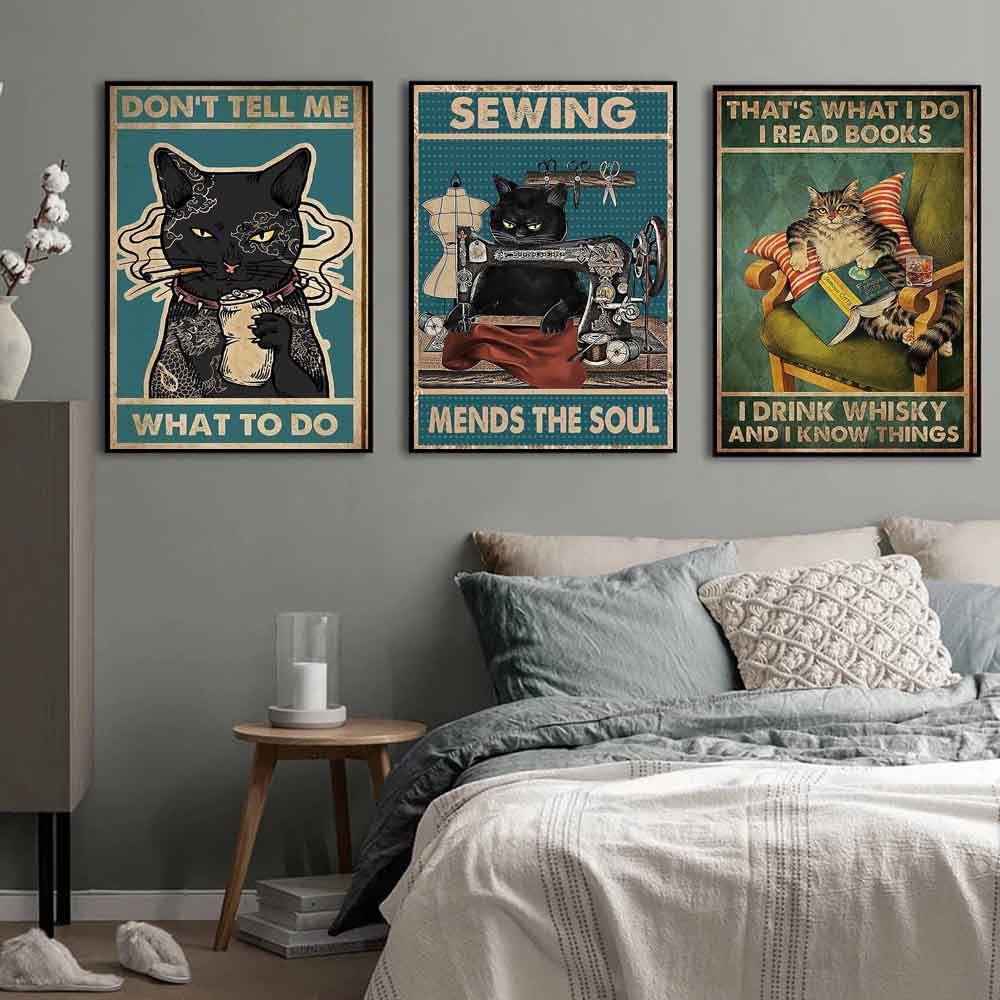 Arthia Designs - Funny Vintage Black Cat Canvas Art - Review