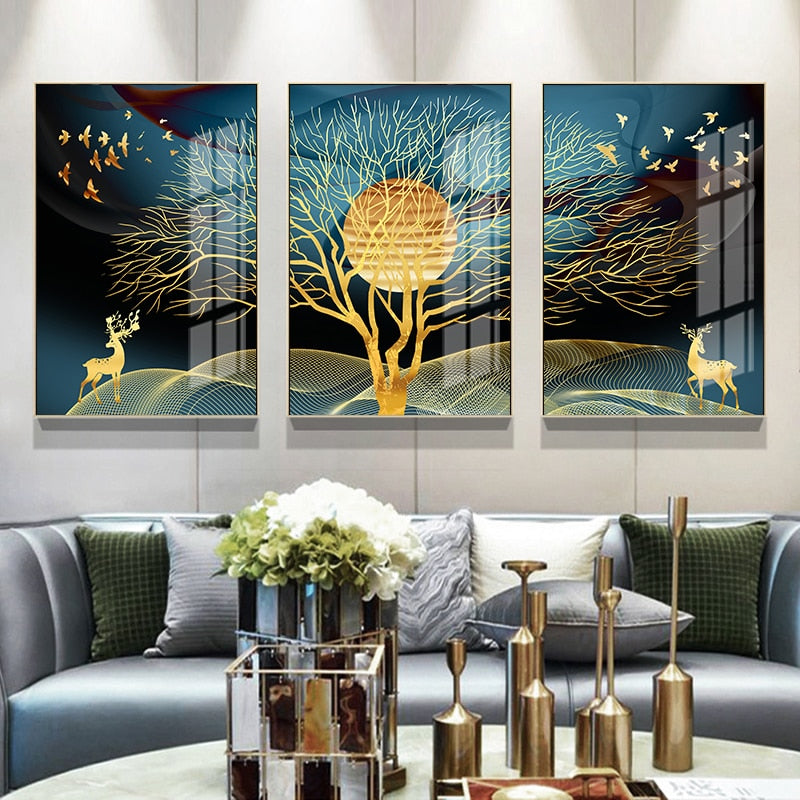 Arthia Designs - Golden Tree Deer Bird Nature Canvas Art - Review