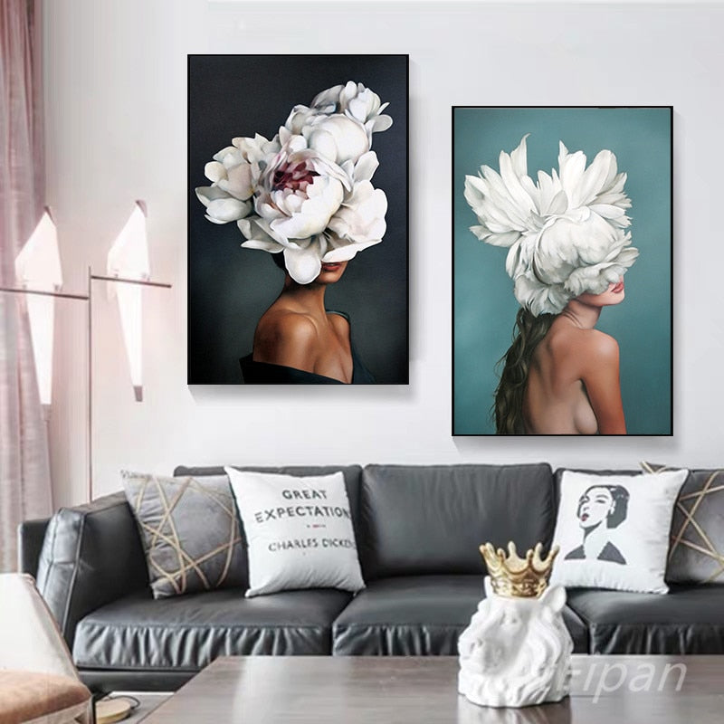 Arthia Designs - Flower Feathers Face Woman Canvas Art - Review