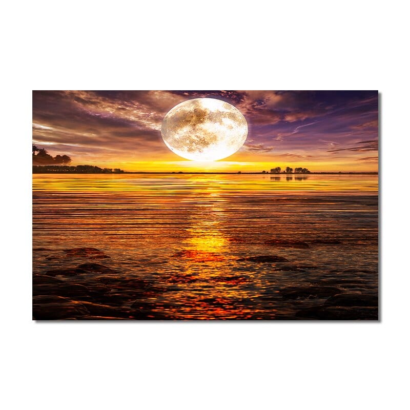 Arthia Designs - Sea Sunset Moonrise Landscape Canvas Art - Review