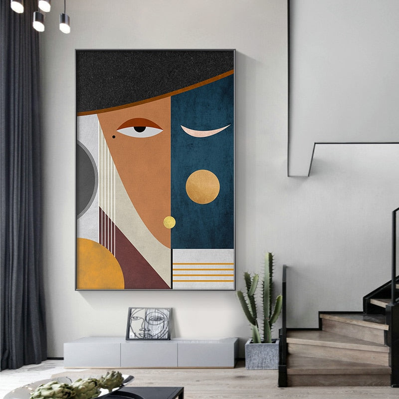 Arthia Designs - Modern Abstract Geometric Faces Figure Canvas Art - Review