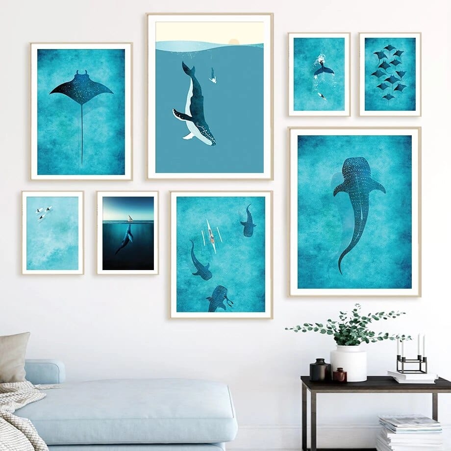 Arthia Designs - Blue Ocean Whales Stingray Canvas Art - Review