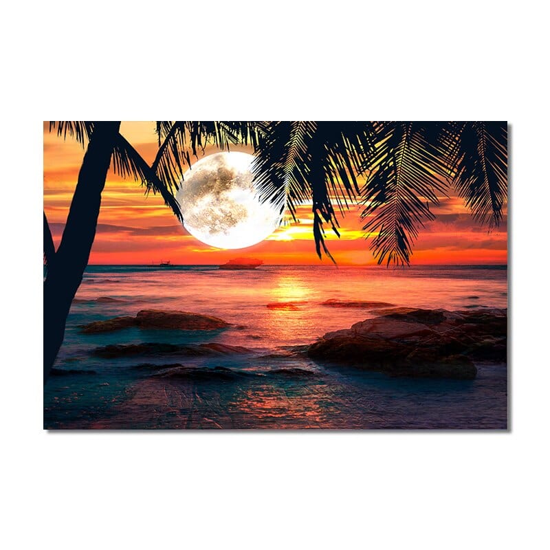 Arthia Designs - Sea Sunset Moonrise Landscape Canvas Art - Review