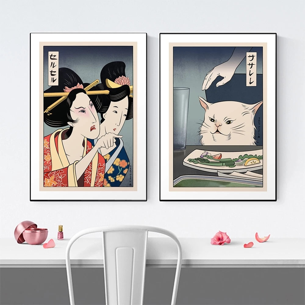 Arthia Designs - Funny Japanese Woman And Cat Canvas Art - Review