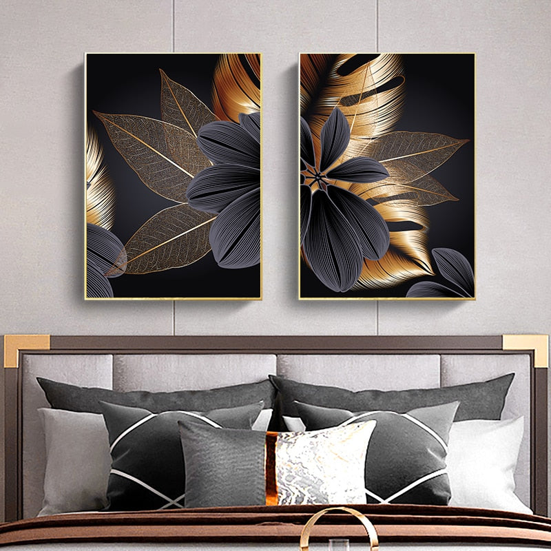 Arthia Designs - Black Golden Leaves Canvas Art - Review