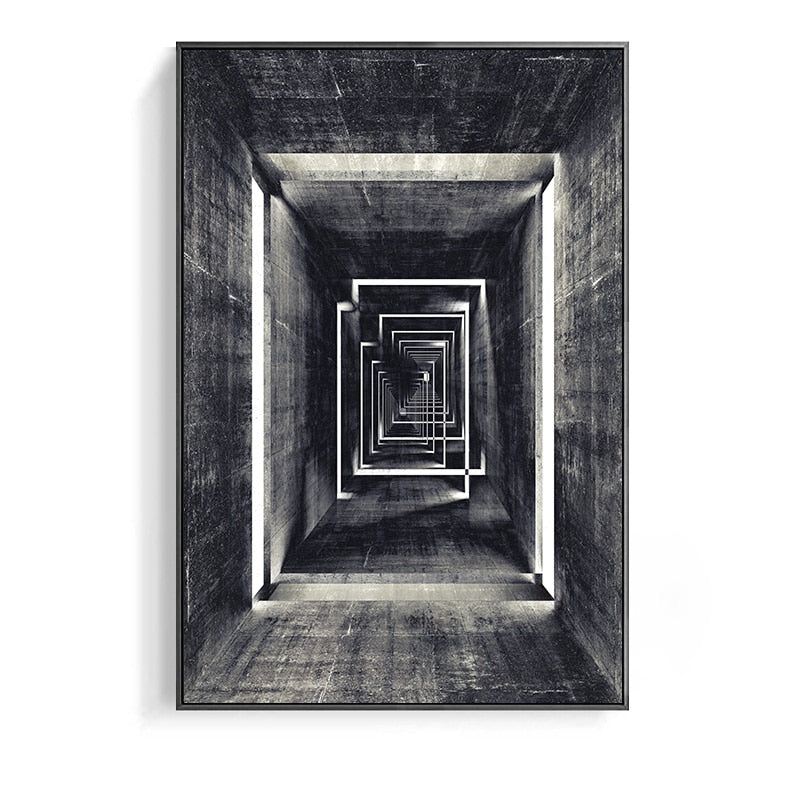 Arthia Designs - Black White Geometry Space Corridor Canvas Art - Review