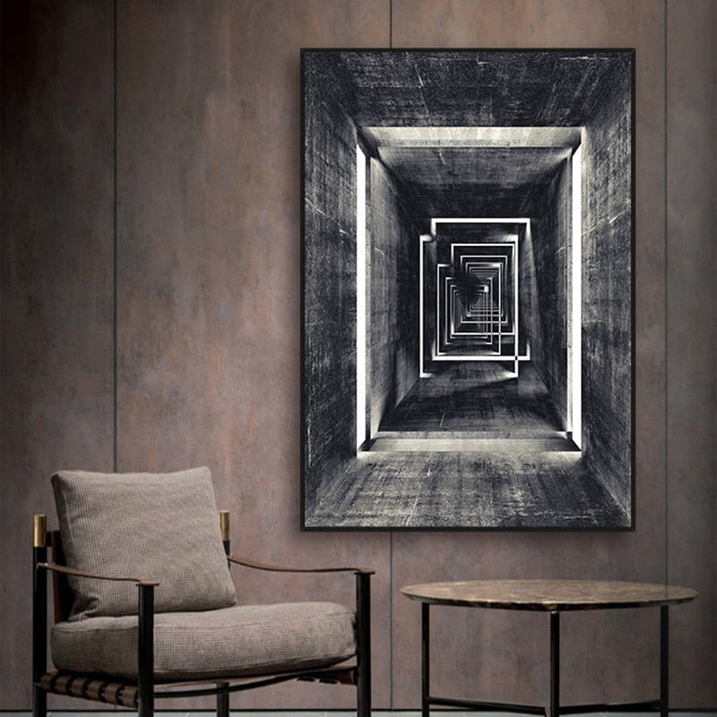 Arthia Designs - Black White Geometry Space Corridor Canvas Art - Review