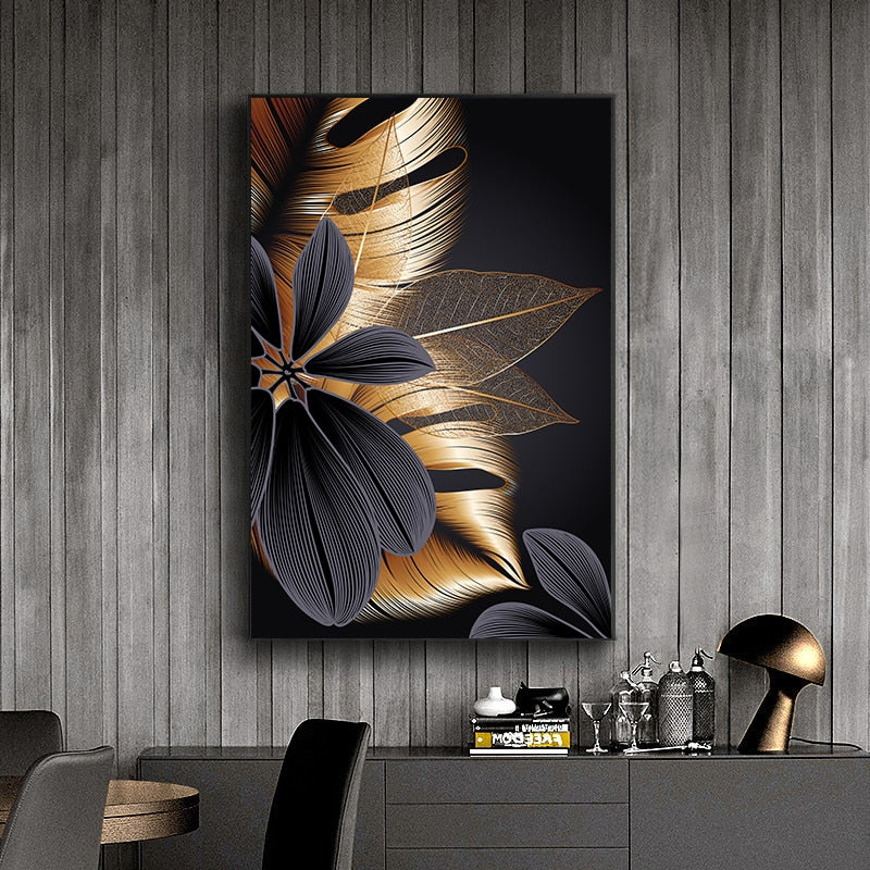 Arthia Designs - Black Golden Leaves Canvas Art - Review