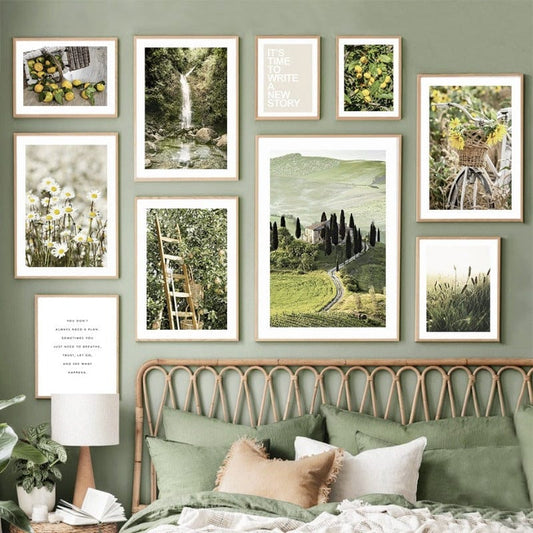 Arthia Designs - Vintage Meadow Waterfall Village Canvas Art - Review