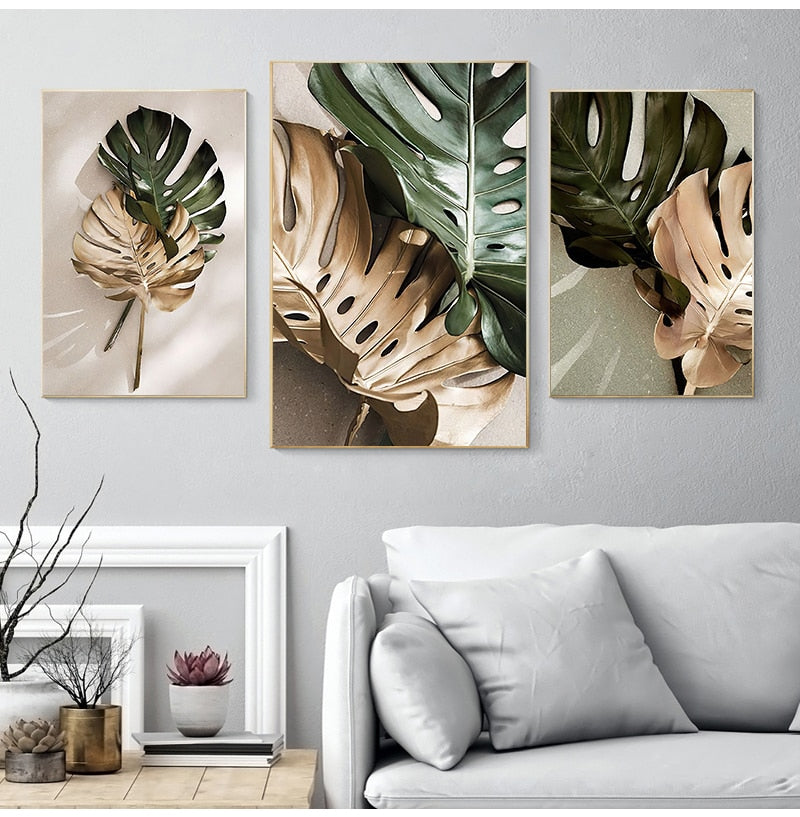 Arthia Designs - Golden Green Monstera Leaves Canvas Art - Review