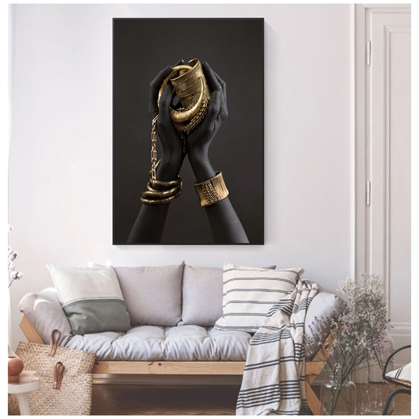 Arthia Designs - Black Hand With Gold Jewelry Canvas Art - Review