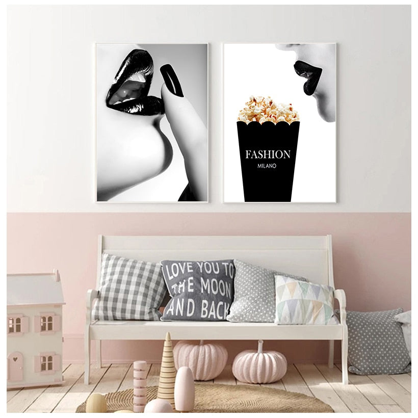 Arthia Designs - Black White Woman Lips Fashion Canvas Art - Review