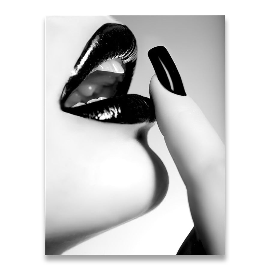 Arthia Designs - Black White Woman Lips Fashion Canvas Art - Review