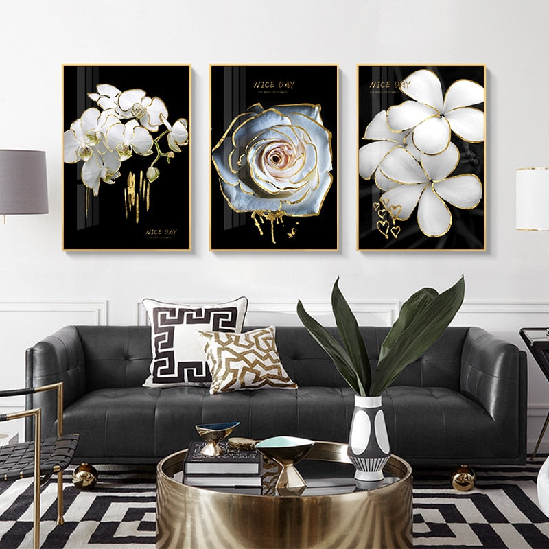 Arthia Designs - Luxury Golden White Roses Canvas Art - Review