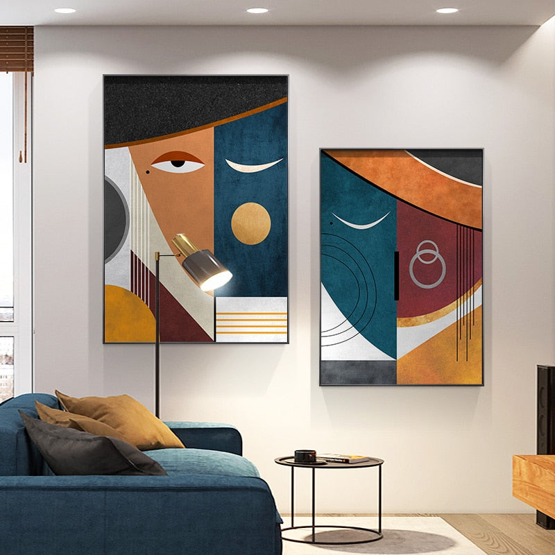 Arthia Designs - Modern Abstract Geometric Faces Figure Canvas Art - Review