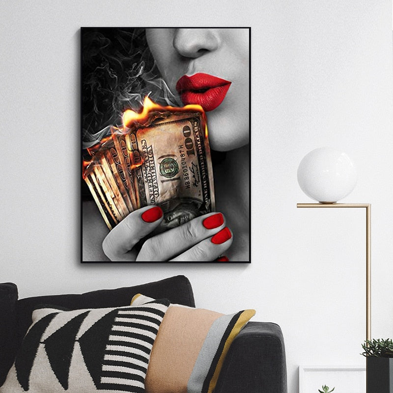 Arthia Designs - Sexy Woman Burning Money Canvas Art - Review