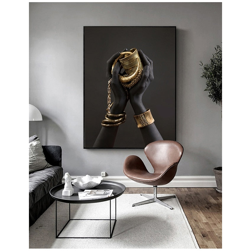 Arthia Designs - Black Hand With Gold Jewelry Canvas Art - Review