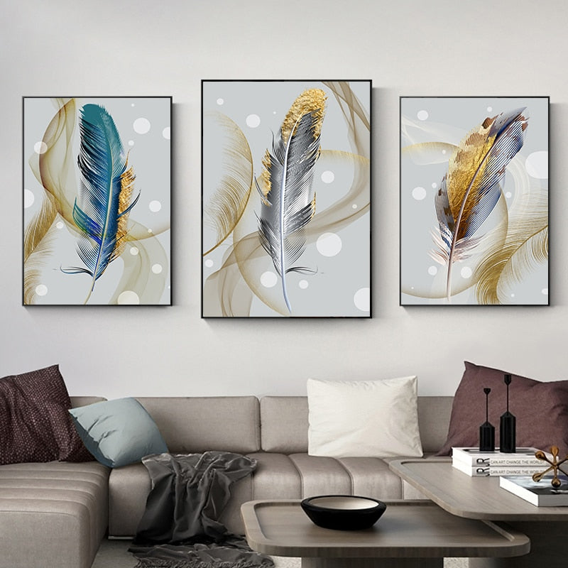 Arthia Designs - Golden Blue Foil Feather Canvas Art - Review