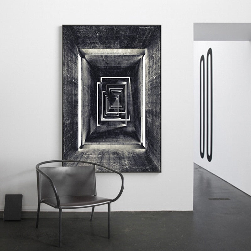 Arthia Designs - Black White Geometry Space Corridor Canvas Art - Review