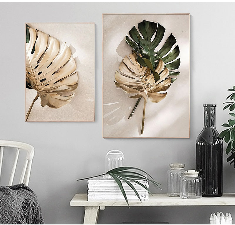 Arthia Designs - Golden Green Monstera Leaves Canvas Art - Review