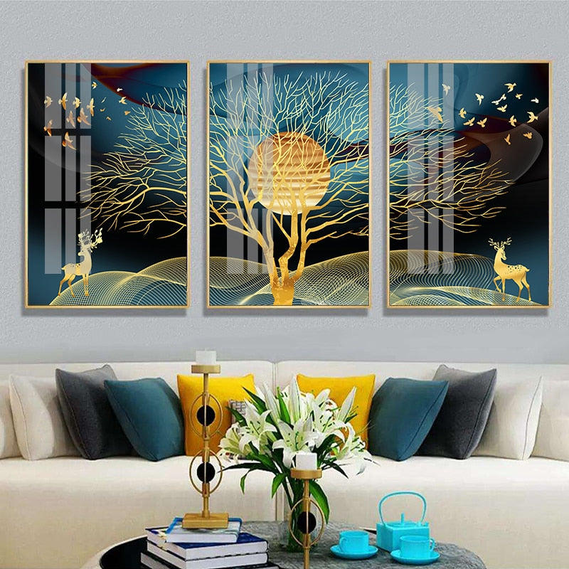 Arthia Designs - Golden Tree Deer Bird Nature Canvas Art - Review