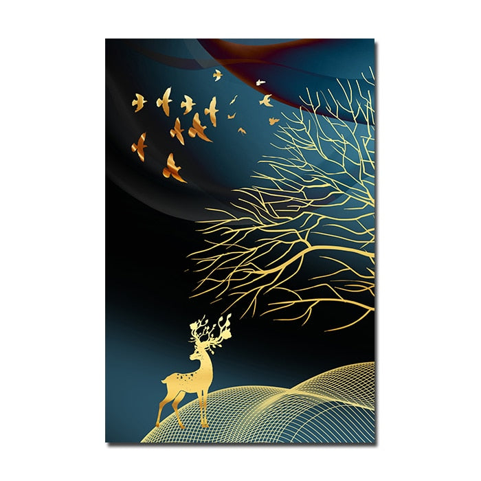 Arthia Designs - Golden Tree Deer Bird Nature Canvas Art - Review