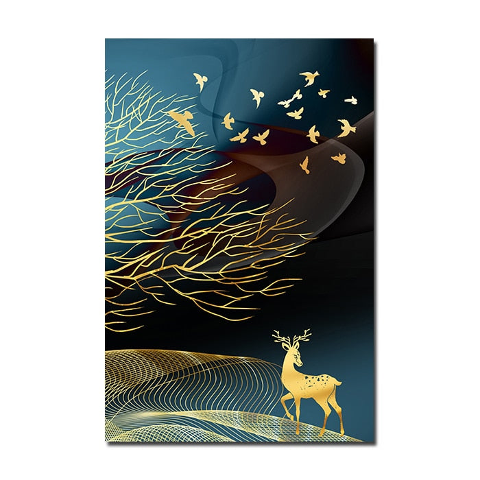 Arthia Designs - Golden Tree Deer Bird Nature Canvas Art - Review