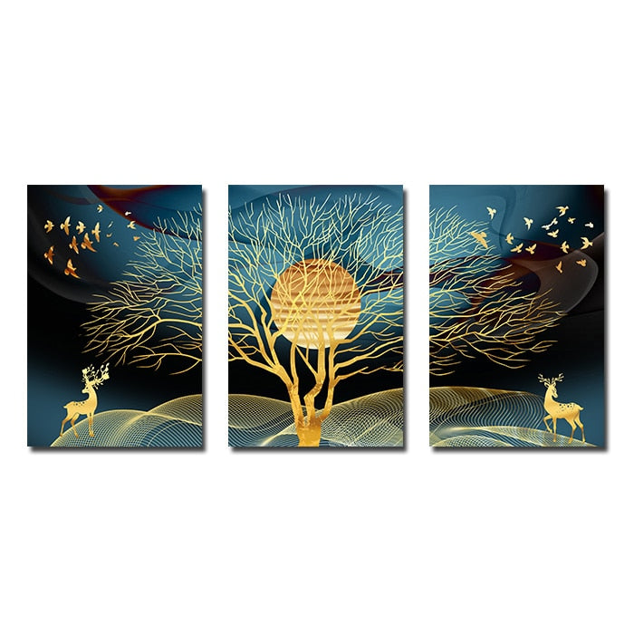 Arthia Designs - Golden Tree Deer Bird Nature Canvas Art - Review