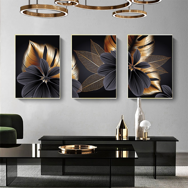 Arthia Designs - Black Golden Leaves Canvas Art - Review