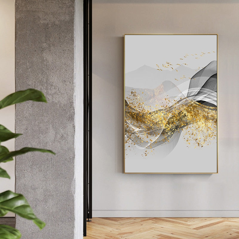 Arthia Designs - Abstract Flow Golden Splashes Canvas Art - Review