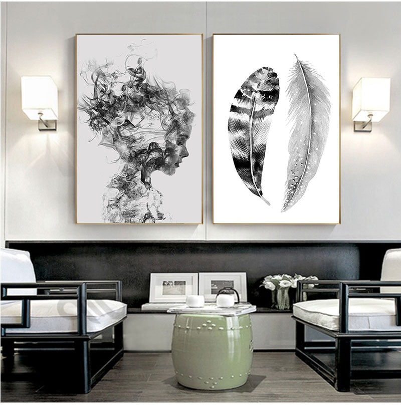 Arthia Designs - Black and White Woman and Feather Canvas Art - Review