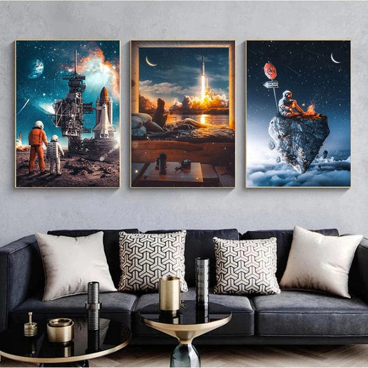 Arthia Designs - Astronaut Rocketship Painting Canvas Art - Review