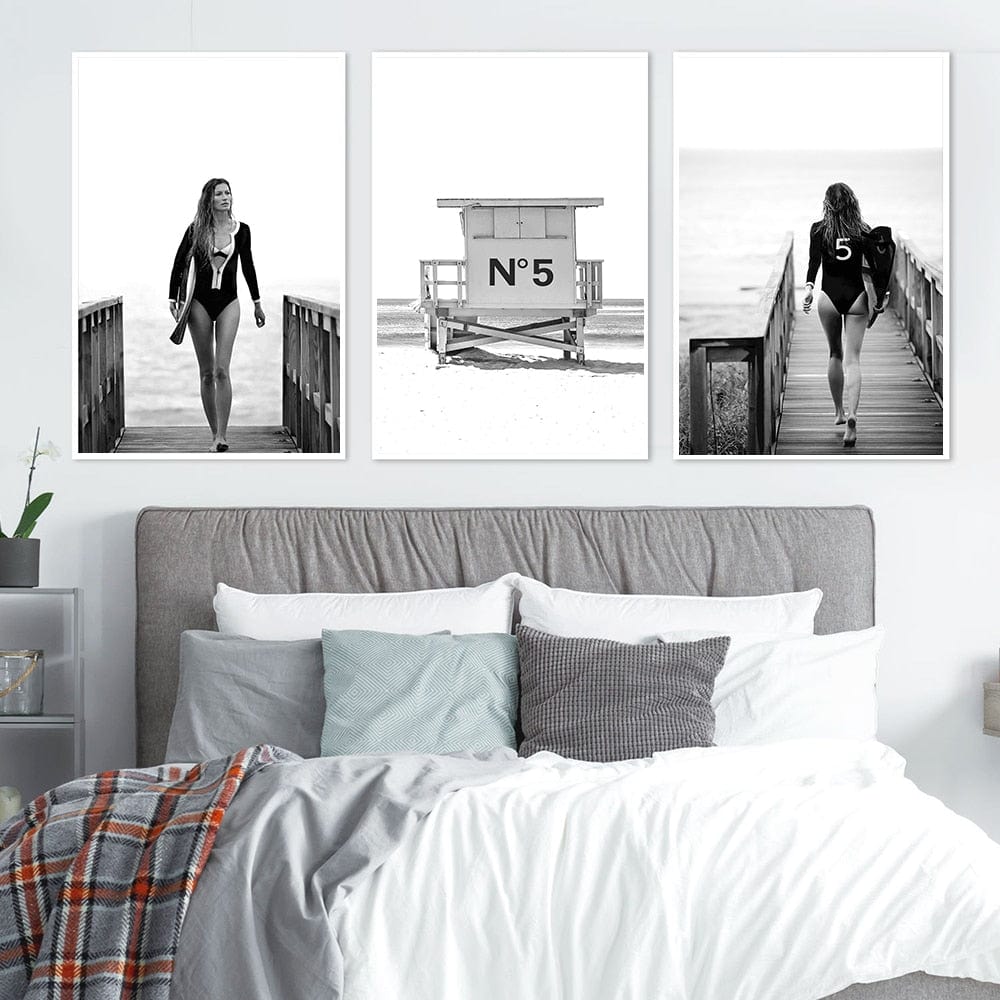 Arthia Designs - Black White Sexy Beach Surfer Canvas Art - Review