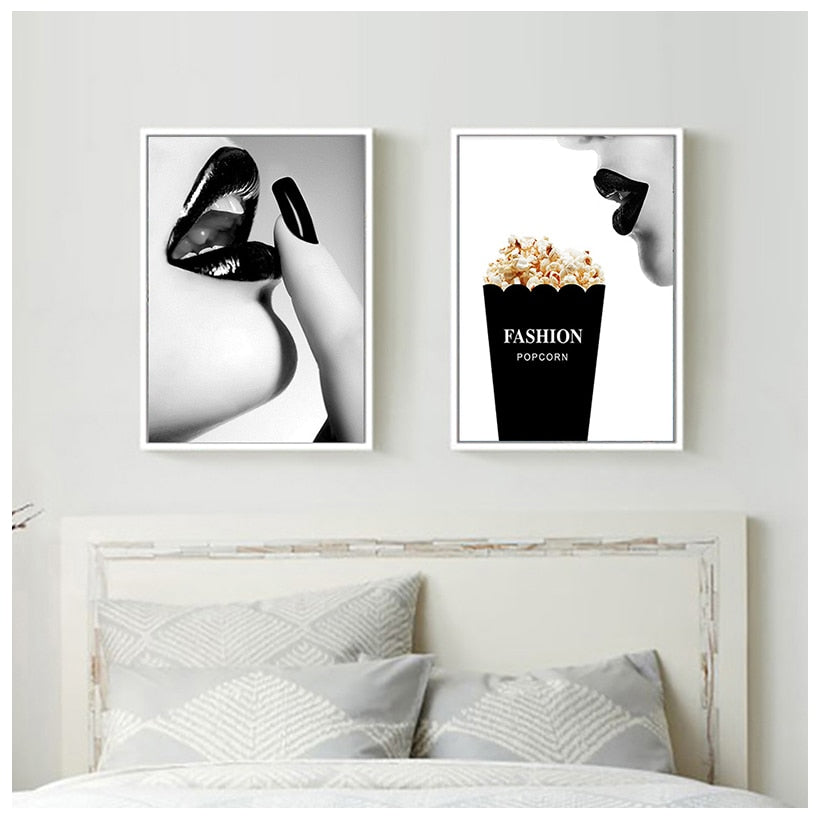 Arthia Designs - Black White Woman Lips Fashion Canvas Art - Review