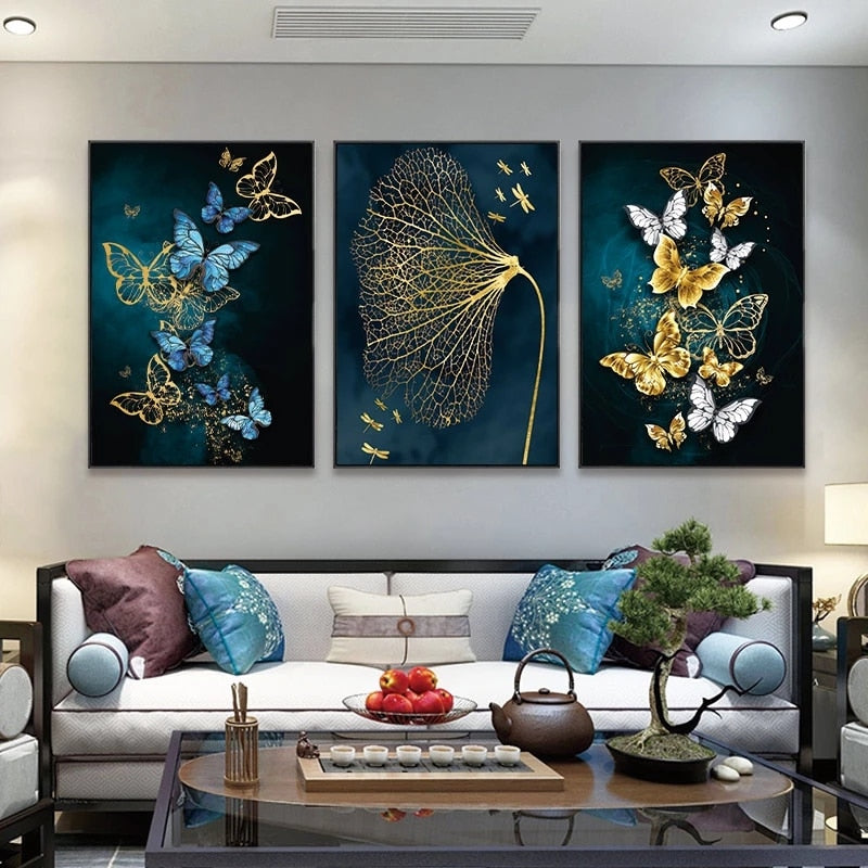 Arthia Designs - Golden Blue Butterfly Flower Canvas Art - Review