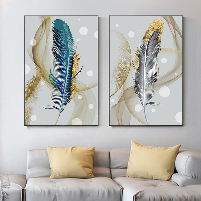 Arthia Designs - Golden Blue Foil Feather Canvas Art - Review