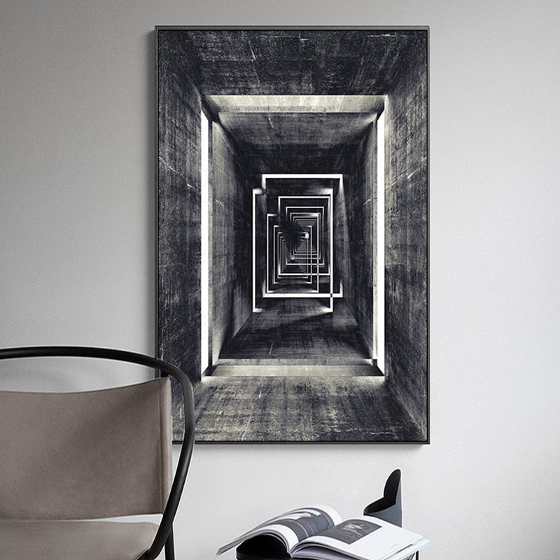 Arthia Designs - Black White Geometry Space Corridor Canvas Art - Review