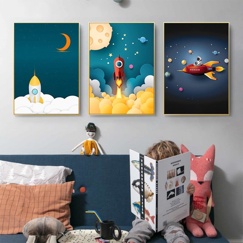 Arthia Designs - Cartoon Astronaut Space Rocket Canvas Art - Review