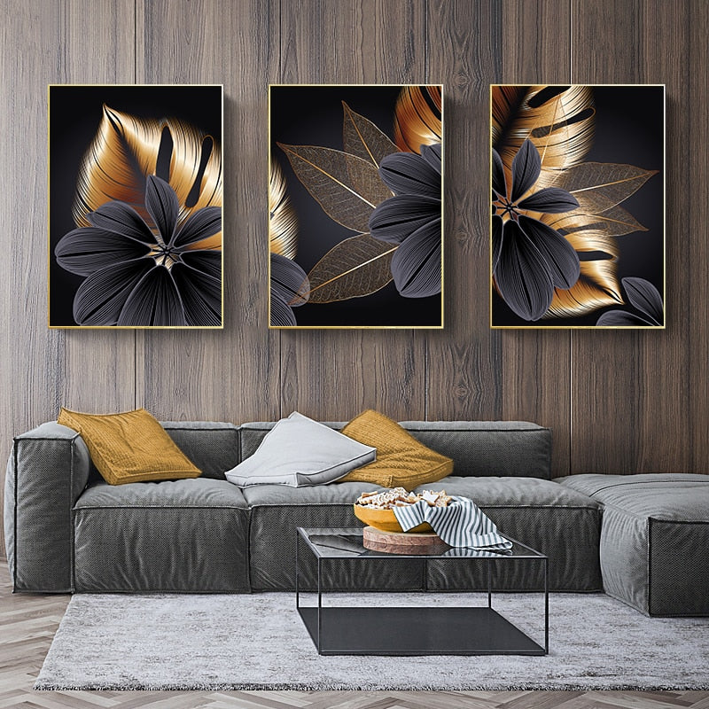 Arthia Designs - Black Golden Leaves Canvas Art - Review