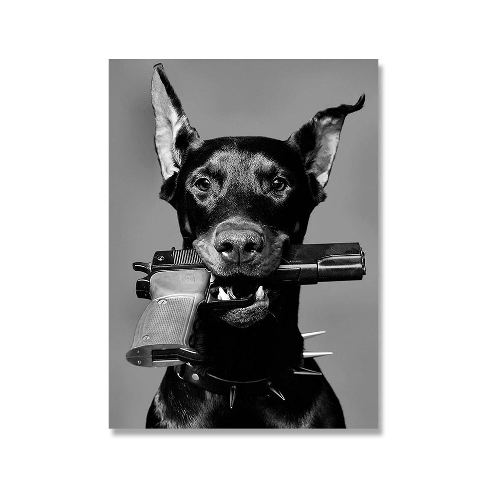 Arthia Designs - Black & White Doberman With Gun Canvas Art - Review